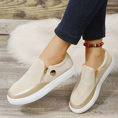 Women's Zip Decor Slip on Flat Shoes Breathable Solid Casual Shoes