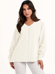 Solid Long Sleeve V Neck Knit Top