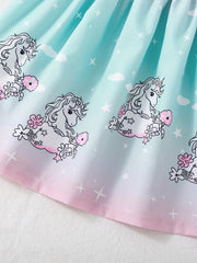Girls Cartoon Unicorn Gradient Dress for Summer Holiday Party