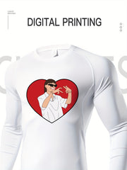 Men's Letter Print Compression Long Sleeve Shirt for Sports Workout