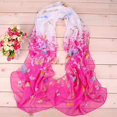 Colorful Butterfly Print Long Chiffon Silk Scarf for Women