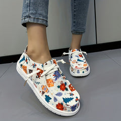 Women's Christmas Pattern Sneakers Lace-up Non-slip Outdoor Flats