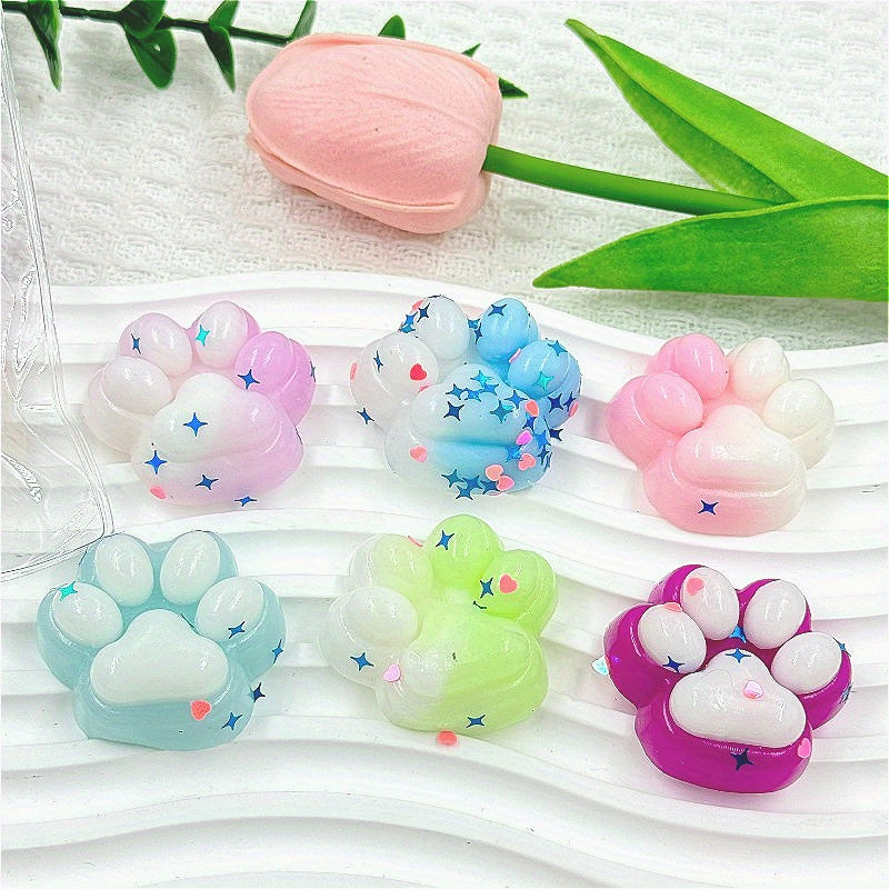 6pcs Mixed Cat Paw Soft Textured Toy Glitter Colorful Durable