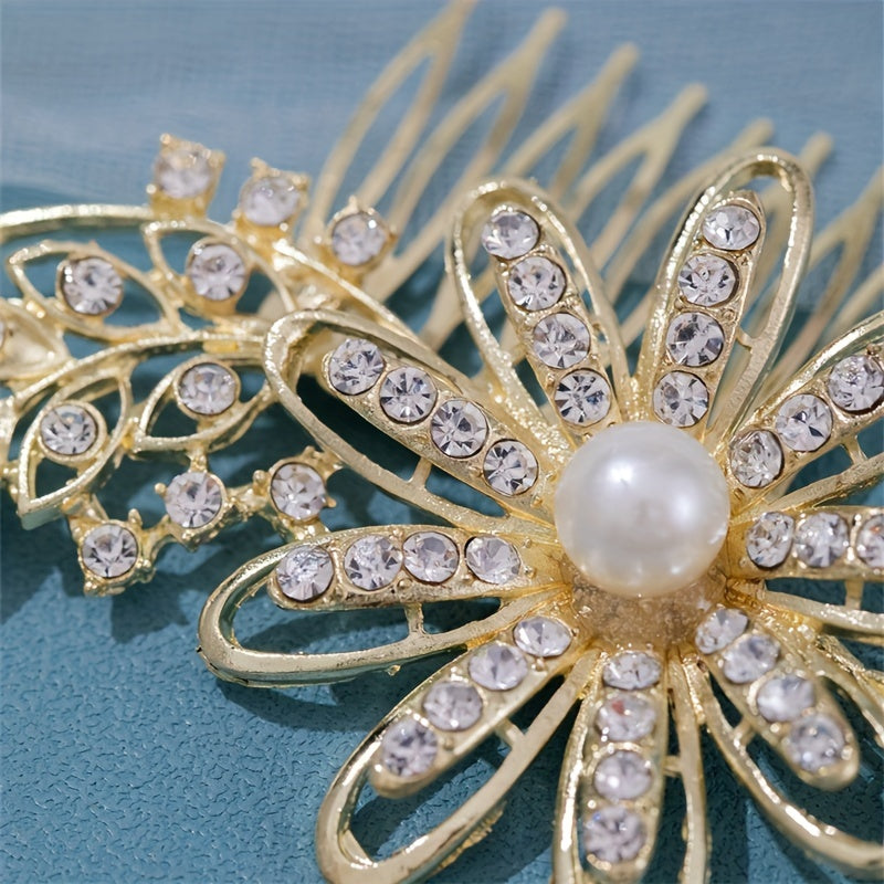 Girls Rhinestone Hairpin Crystal Flower Faux Pearl Hairpin