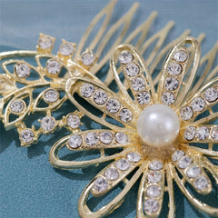 Girls Rhinestone Hairpin Crystal Flower Faux Pearl Hairpin