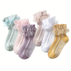 6 Pairs Girls Lace Ruffle Crew Socks for Kids