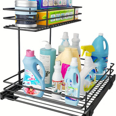2 Tier L Shape Sliding Wire Drawer Under Sink Organizer