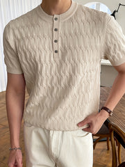 Men's Solid Cable Knit Half Button Top