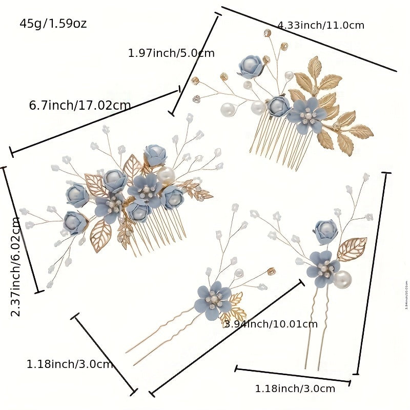 4pcs Flowers Hair Combs Bridal Head Accessories Decoration