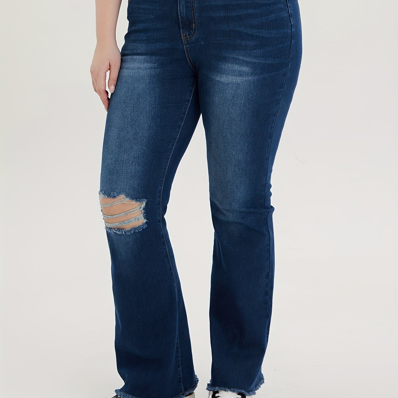 Ripped Fringe Flared Leg Jeans