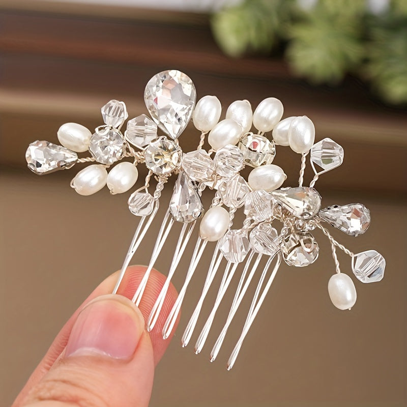 Crystal Faux Pearl Hair Comb Head Jewelry Insert Comb