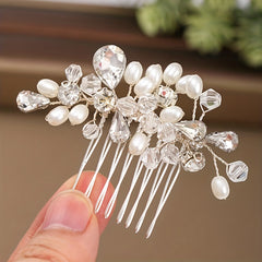 Crystal Faux Pearl Hair Comb Head Jewelry Insert Comb