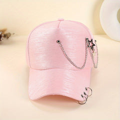 Star Chain Tassel Baseball Cap Solid Hip Hop Dad Hats & Pink