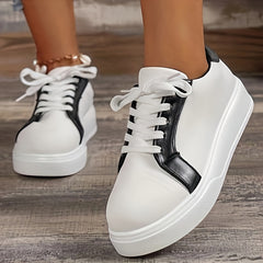 Women's Round Toe Low Board Shoes Anti slip Flats Lace up Sneakers