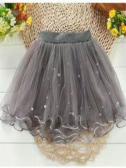 Princess Tutu Skirt with Pearls and Flower Fringes for Party