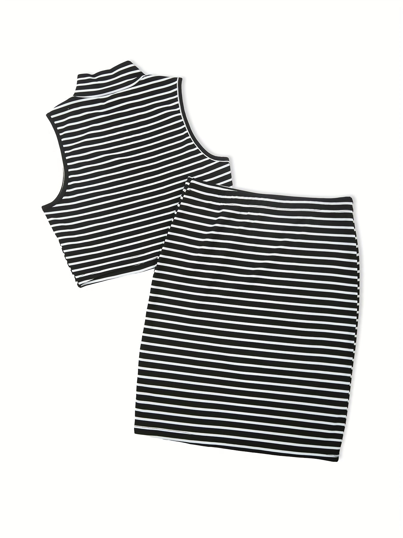 Striped Slim 2pc Skirt Set Crop Tank Top & Bodycon Skirt Outfit