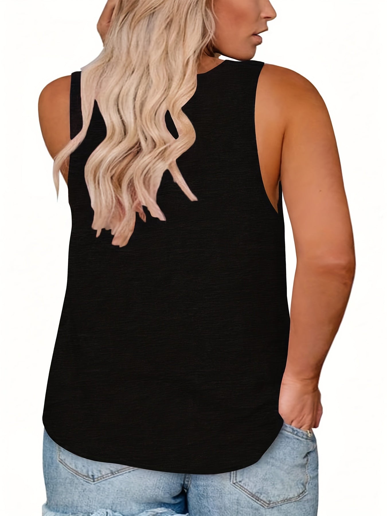 Lotus & Letter Print Round Neck Tank Top