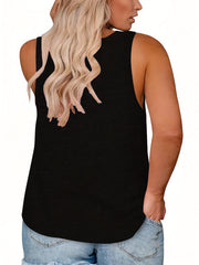 Lotus & Letter Print Round Neck Tank Top