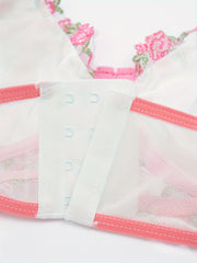 Floral Embroidered Semi Sheer Underwire Mesh Bra