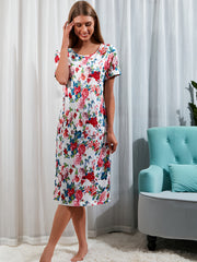 Floral Print Lounge Dress Crew Neck Short Sleeve Women's Loungewear & Dresses