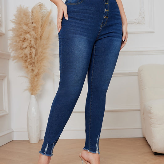 Solid Ripped High Rise Skinny Jeans