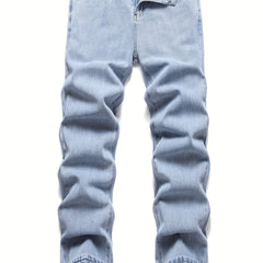 Mens Embroidered Ox Head Jeans Straight Regular Denim Jeans