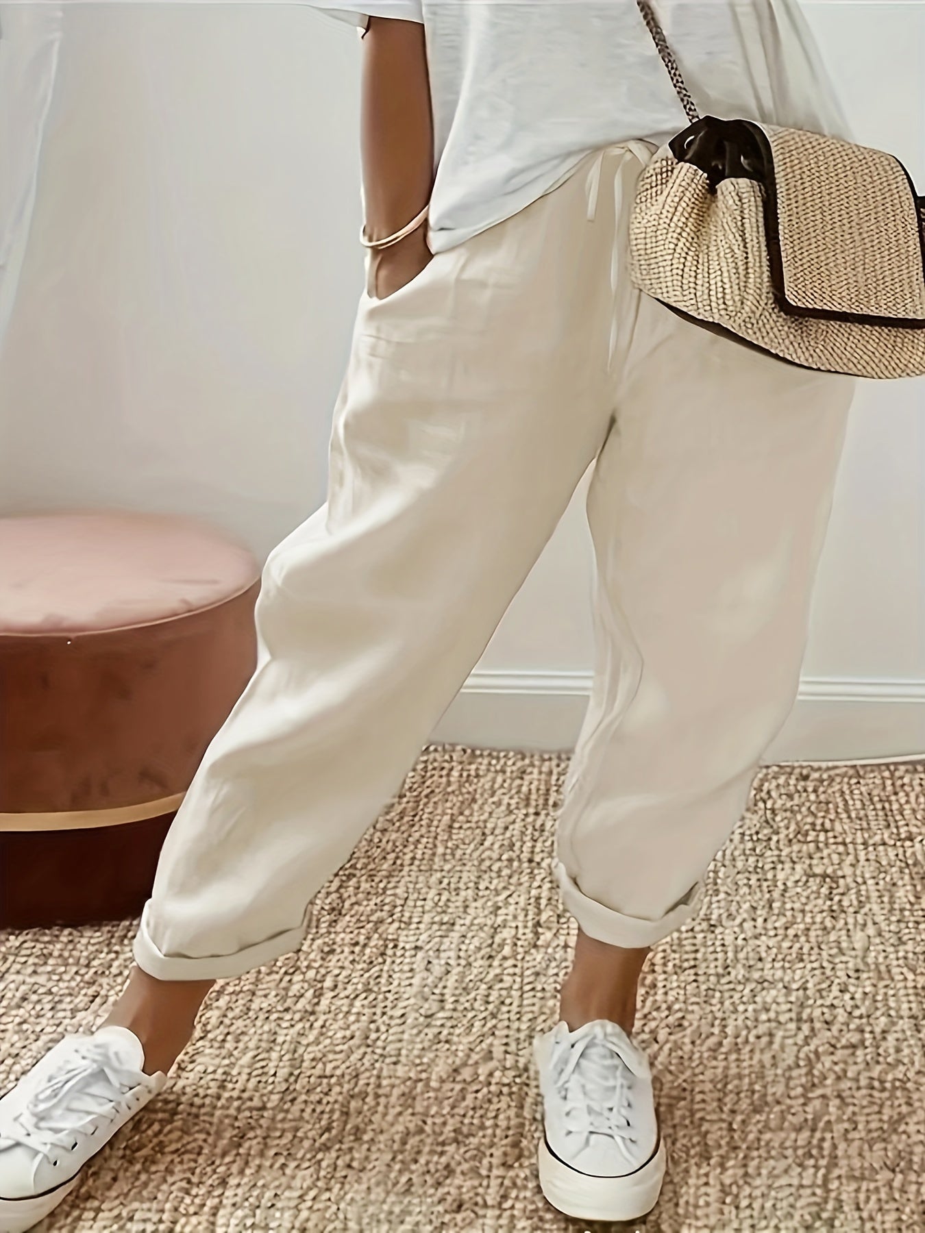 Solid Drawstring Pants with Pockets