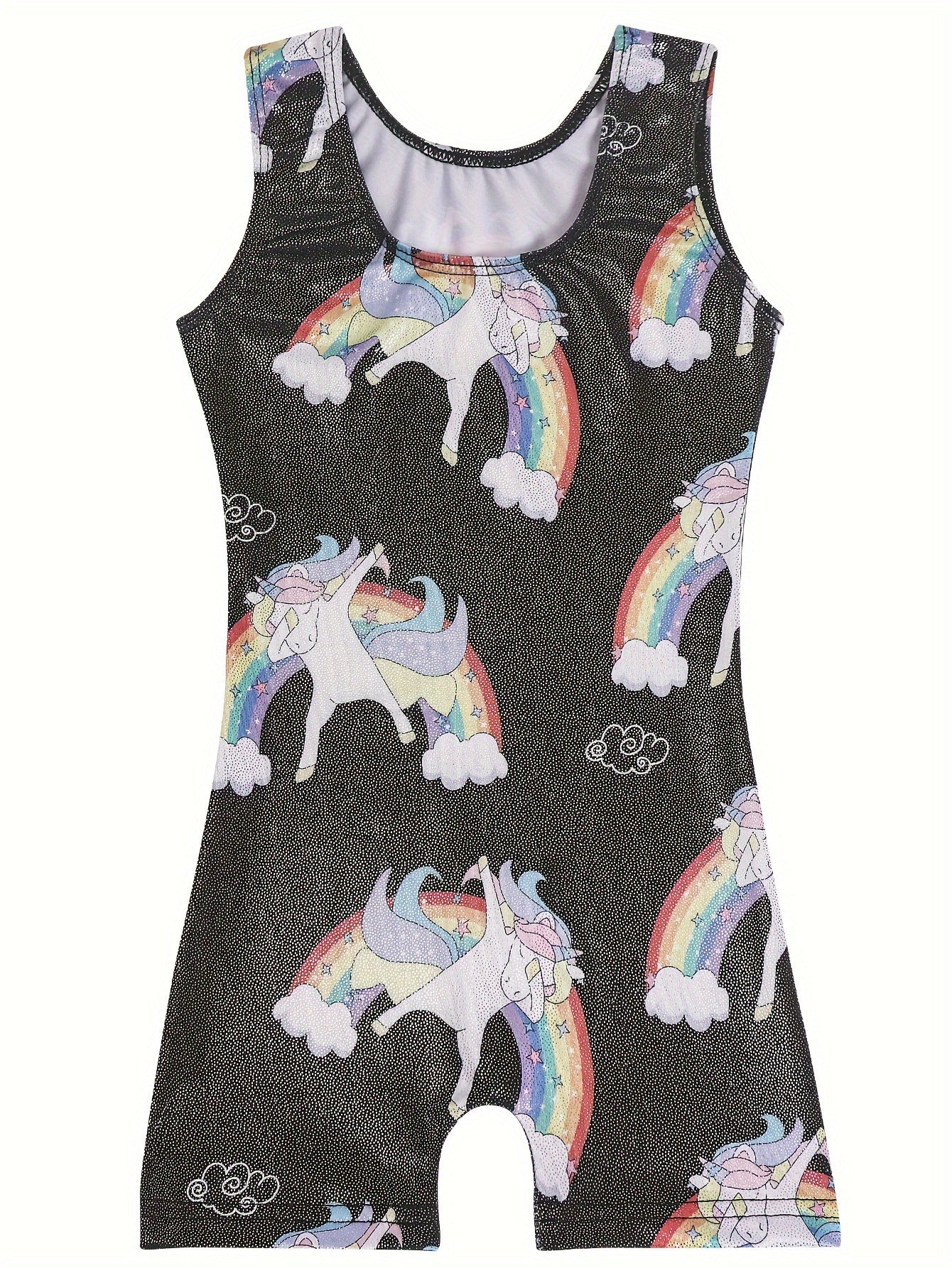 Unicorn & Rainbow Graphic Sleeveless Gymnastics Romper Jumpsuit