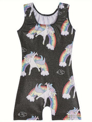 Unicorn & Rainbow Graphic Sleeveless Gymnastics Romper Jumpsuit
