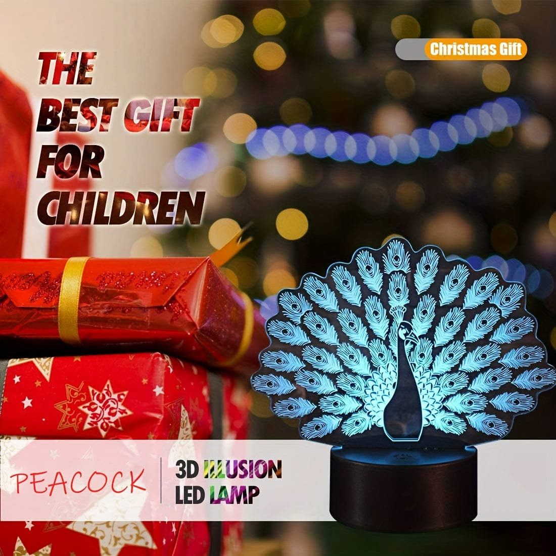 Peacock 3D Night Light Lamp 16 Colors Remote Control Kids