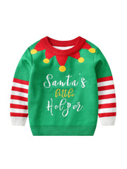 Christmas Print Knit Crew Neck Sweater for Kids