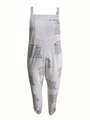 Casual Jumpsuit Women's Plus Art Letter Print Cut Out Side