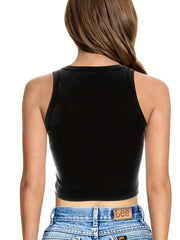 Funny Sun & Moon Graphic Crop Tank Top