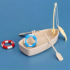 Beige ABS Wooden Rowboat Kit with Accessories for Dollhouse and Model Home Decor