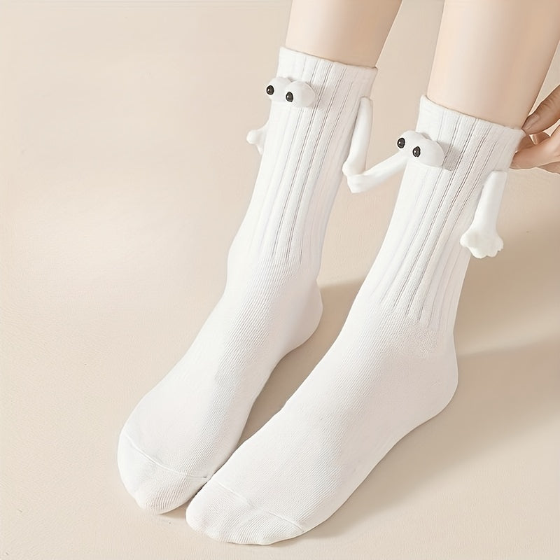 Cute Holding Hands Mid Tube Socks Women's Stockings
