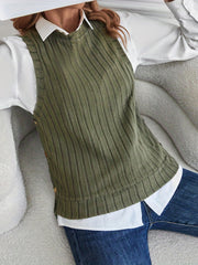 Ribbed Side Button Tank Top Sleeveless Crew Neck Summer Top
