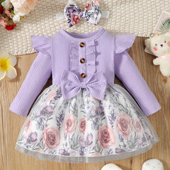 Floral Tulle Ruffle Sleeve Princess Dress for Baby Girl