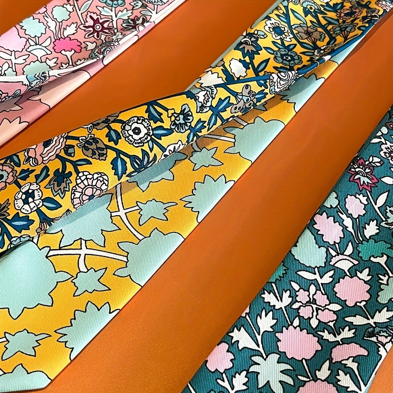 Vintage Floral Print Skinny Scarf Ribbon Neck Tie