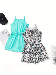 Girls Leopard Print Cami Rompers Set