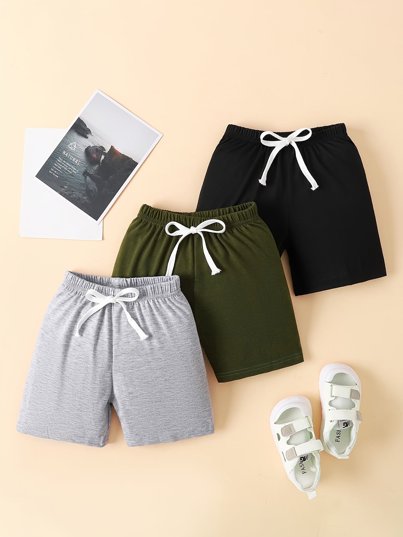 3pcs Boys Comfortable Drawstring Shorts for Summer