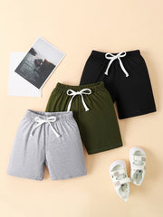 3pcs Boys Comfortable Drawstring Shorts for Summer