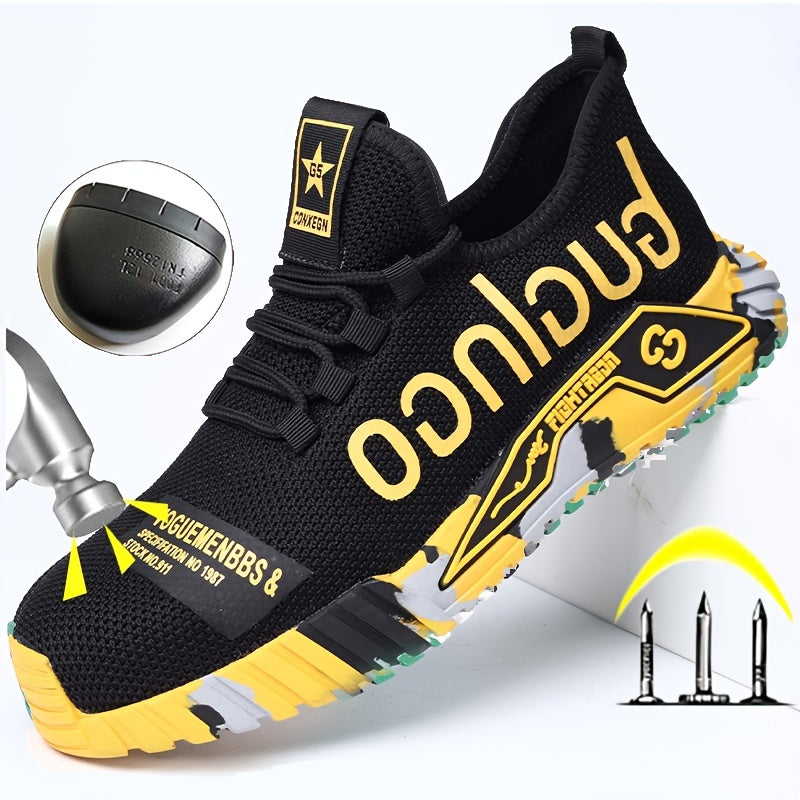 Men's Steel Toe Work Safety Shoes, Anti-skid, Puncture Proof, Lace Up