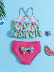2pcs Toddler Girls Dino Print Cami Top Swimsuit Set