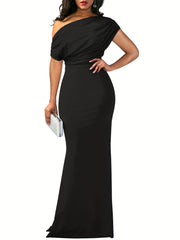 Solid Backless Bridesmaid Maxi Dress - Evening Wedding Party