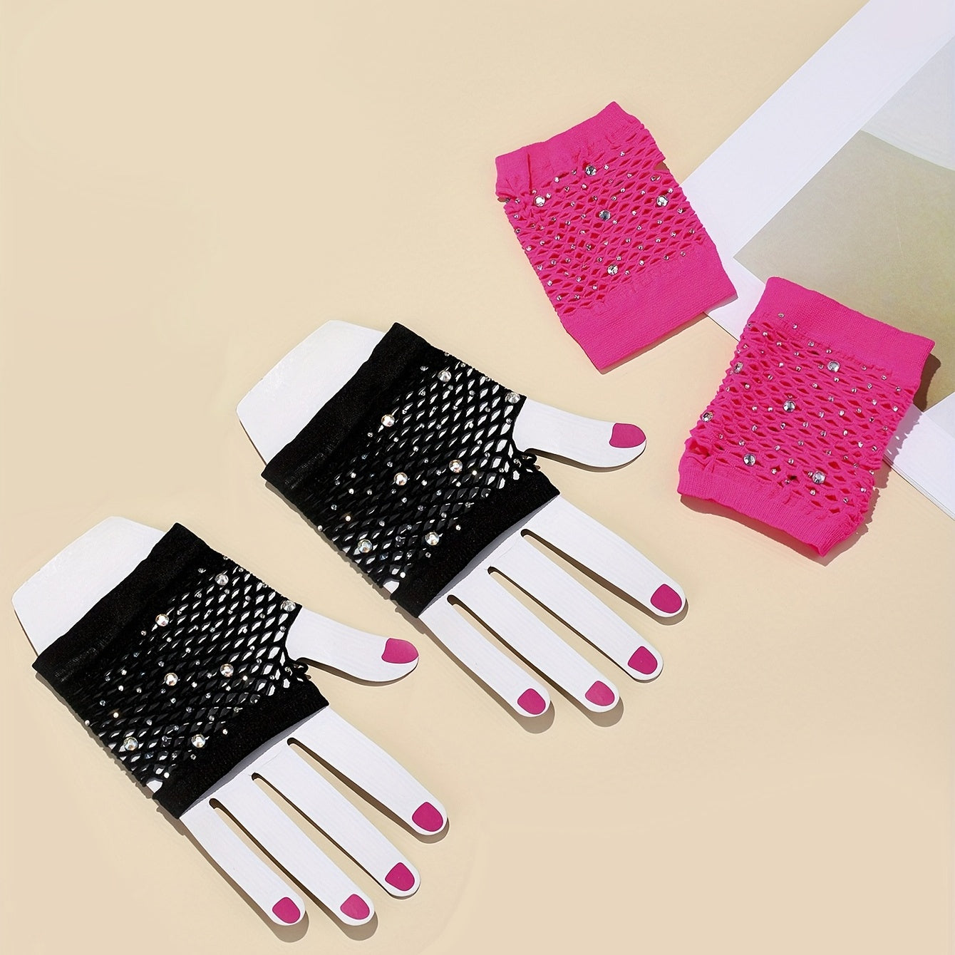 Short Fishnet Rhinestone Gloves - Stylish Gloves For Women
