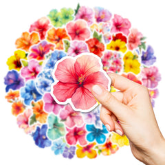 50pcs Watercolor Hibiscus Flower Stickers for Planners & Crafts