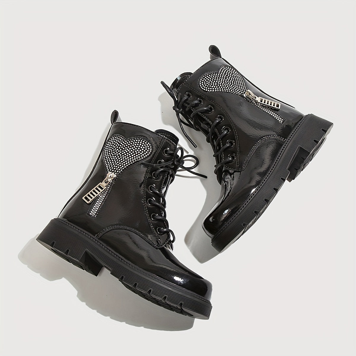 Vintage Rhinestone Heart Boots - Girls Comfortable Warm Boots