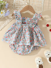 Baby Girls Floral Print Ruffle Sleeve Onesie Dress