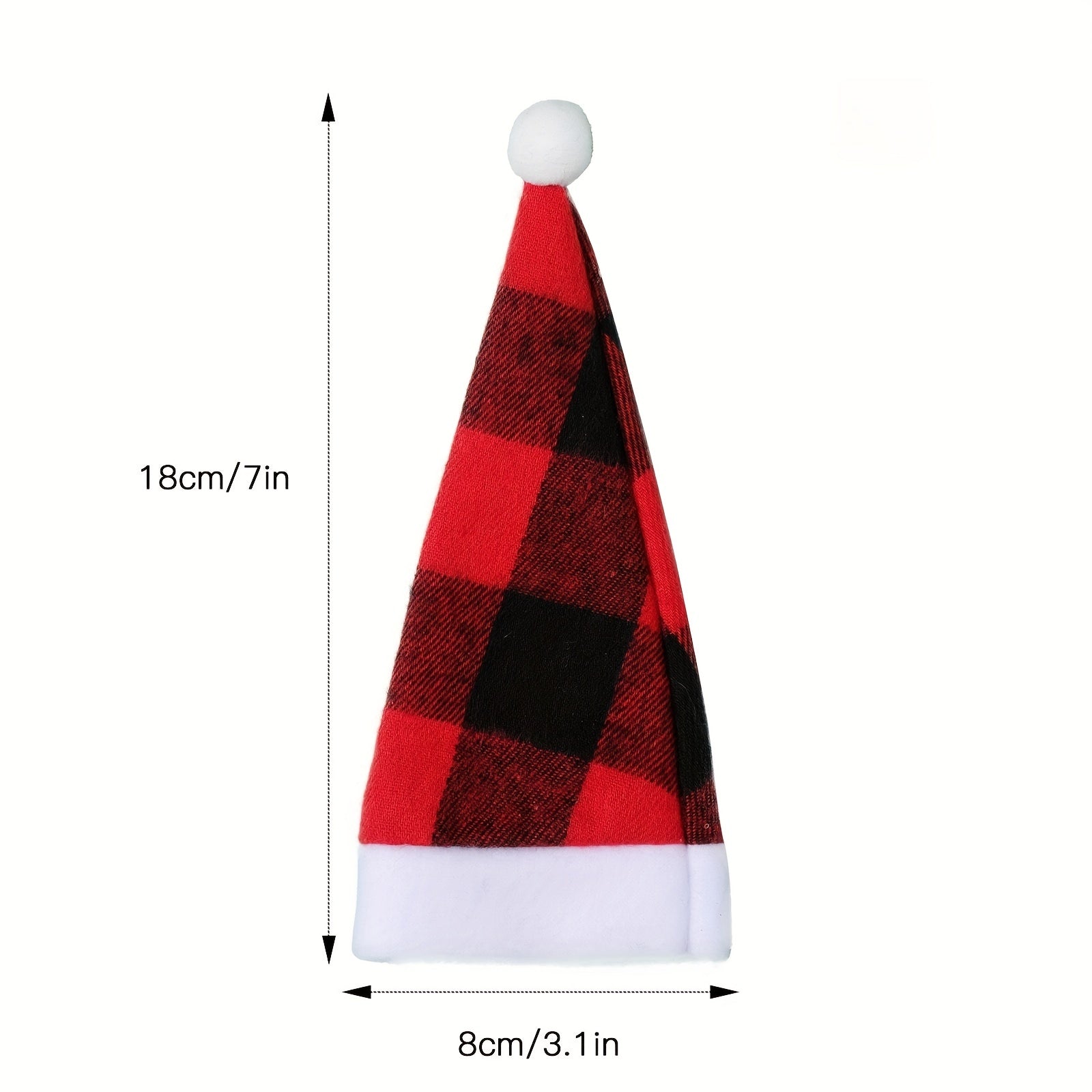 2pcs Christmas Props Red And Plaid Cloth Hats Mini Christmas Hat And Fork Set
