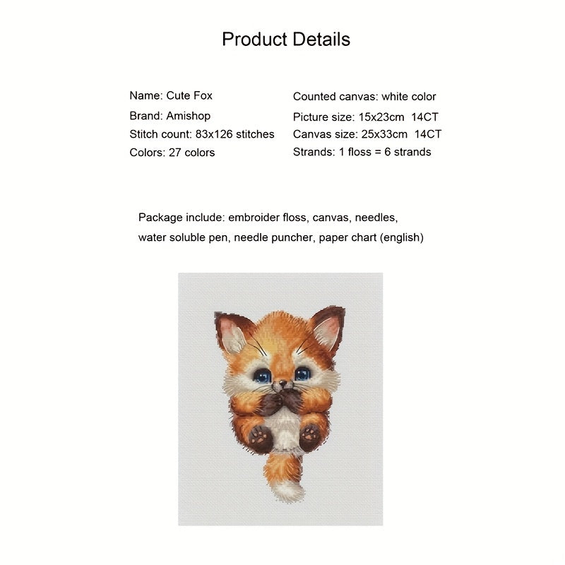 Cross Stitch Kit Fox Cub 14CT Unprinted Canvas